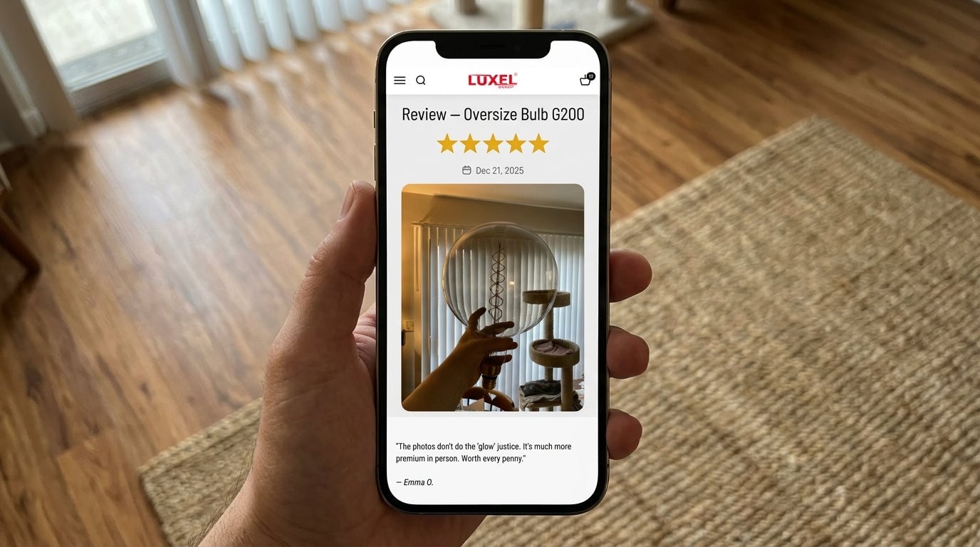 Customer photo of a Luxel bulb in a living room